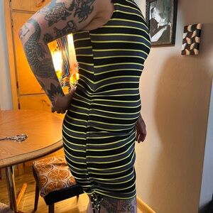 Chic Black and Yellow Striped Mini Dress